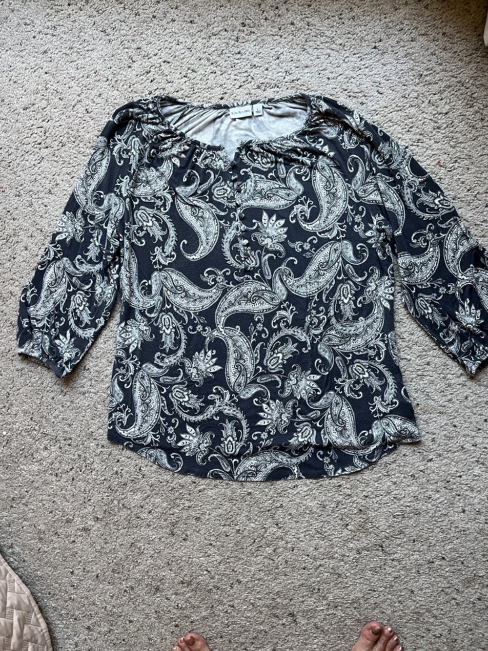 Kim Rogers Black and White Paisley 3/4 Sleeve Blouse